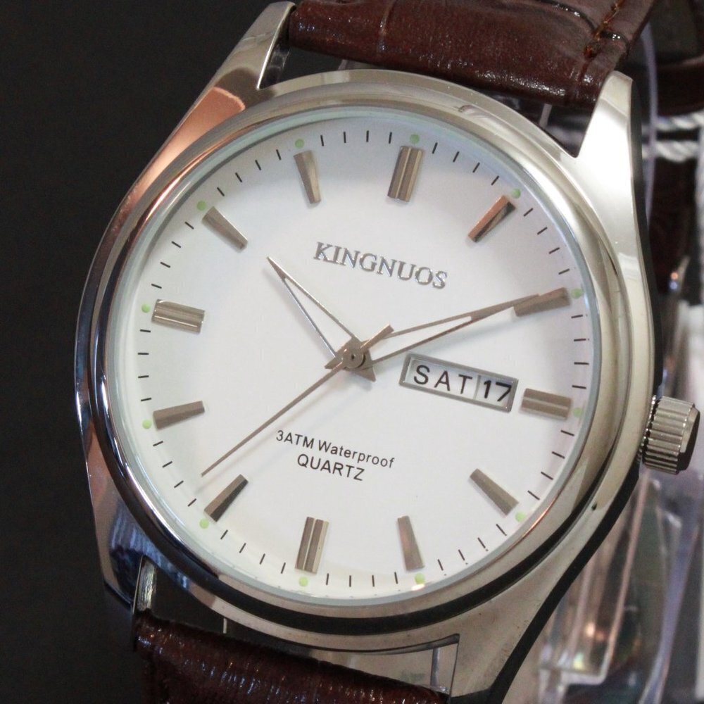 Men's Contemporary Dress Watch Silver Case Brown Leather Watch Strap 40mm - Picture 10 of 12